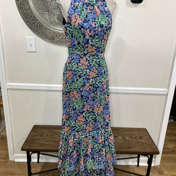 Shoshanna Midnight - Blue and Green Floral Maxi Dres with Silver Accents  Size 4 - Picture 2 of 11